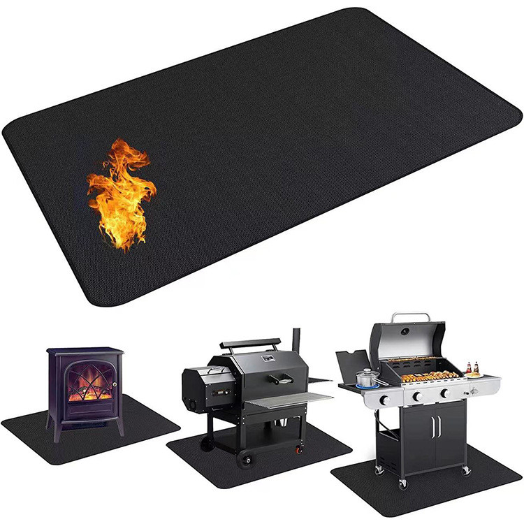 Fireproof Round Fire Pit Mat – BBQ Grill & Bonfire Pad with Liquid Silicone Coating, Heat Resistant Ember Mat for Deck, Patio, Grass & Outdoor Use – Black